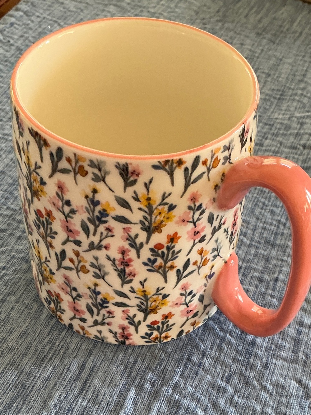 Floral Ceramic Mug with Pink Handle by 10 Street Strawberry